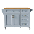 52 Îlot de cuisine avec abattant, texture en relief, sur roulettes avec étagère à épices, porte-serviettes, 2 portes et 5 tiroirs