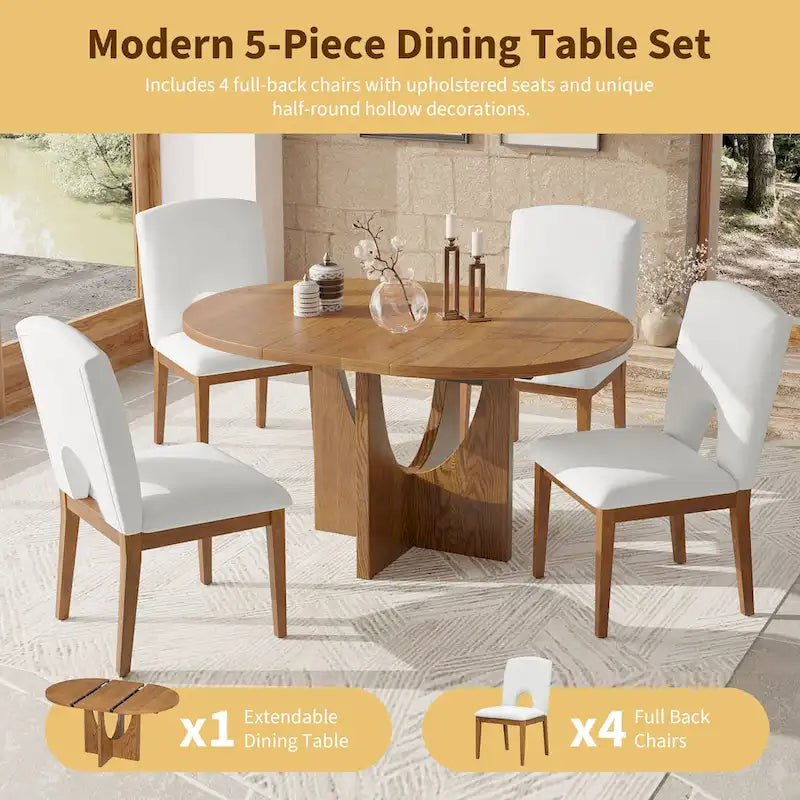 Ensemble de salle à manger moderne 5 pièces avec table ronde et chaises