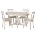 Ensemble de salle à manger vintage 5 pièces en bois avec table ronde extensible et 4 chaises