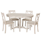 Ensemble de salle à manger vintage 5 pièces en bois avec table ronde extensible et 4 chaises