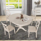 Ensemble de salle à manger vintage 5 pièces en bois avec table ronde extensible et 4 chaises