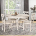 Ensemble de salle à manger vintage 5 pièces en bois avec table ronde extensible et 4 chaises