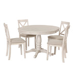 Ensemble de salle à manger vintage 5 pièces en bois avec table ronde extensible et 4 chaises