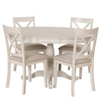 Ensemble de salle à manger vintage 5 pièces en bois avec table ronde extensible et 4 chaises