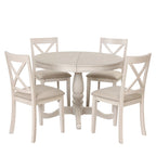 Ensemble de salle à manger vintage 5 pièces en bois avec table ronde extensible et 4 chaises
