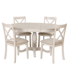 Ensemble de salle à manger vintage 5 pièces en bois avec table ronde extensible et 4 chaises