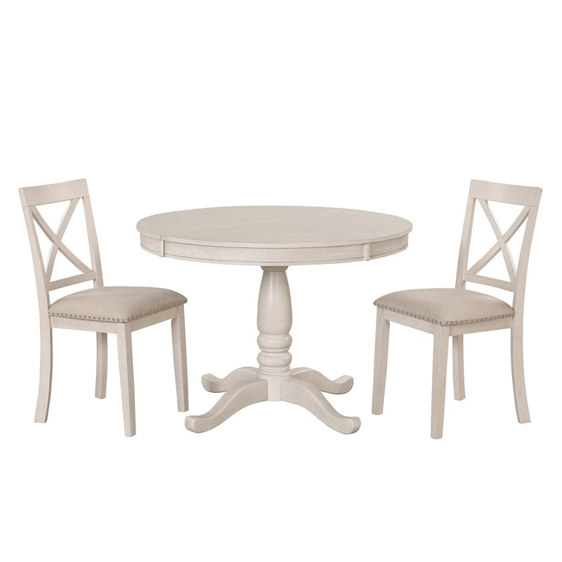 Ensemble de salle à manger vintage 5 pièces en bois avec table ronde extensible et 4 chaises