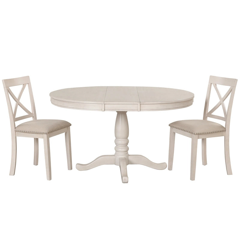 Ensemble de salle à manger vintage 5 pièces en bois avec table ronde extensible et 4 chaises