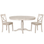 Ensemble de salle à manger vintage 5 pièces en bois avec table ronde extensible et 4 chaises