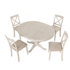 Ensemble de salle à manger vintage 5 pièces en bois avec table ronde extensible et 4 chaises
