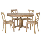 Ensemble de salle à manger vintage 5 pièces en bois avec table ronde extensible et 4 chaises
