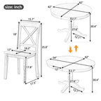 Ensemble de salle à manger vintage 5 pièces en bois avec table ronde extensible et 4 chaises