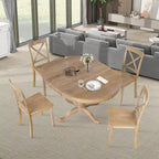 Ensemble de salle à manger vintage 5 pièces en bois avec table ronde extensible et 4 chaises