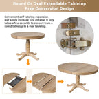 Ensemble de salle à manger vintage 5 pièces en bois avec table ronde extensible et 4 chaises