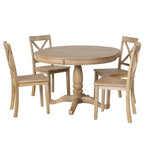 Ensemble de salle à manger vintage 5 pièces en bois avec table ronde extensible et 4 chaises