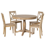 Ensemble de salle à manger vintage 5 pièces en bois avec table ronde extensible et 4 chaises