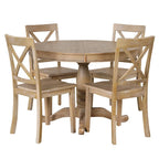 Ensemble de salle à manger vintage 5 pièces en bois avec table ronde extensible et 4 chaises