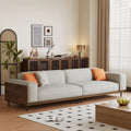 Canapé 4 places Mid-Century Modern, revêtement en coton et lin noyer, housses amovibles et lavables, coussins profonds avec oreillers