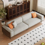 Canapé 4 places Mid-Century Modern, revêtement en coton et lin noyer, housses amovibles et lavables, coussins profonds avec oreillers