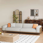 Canapé 4 places Mid-Century Modern, revêtement en coton et lin noyer, housses amovibles et lavables, coussins profonds avec oreillers