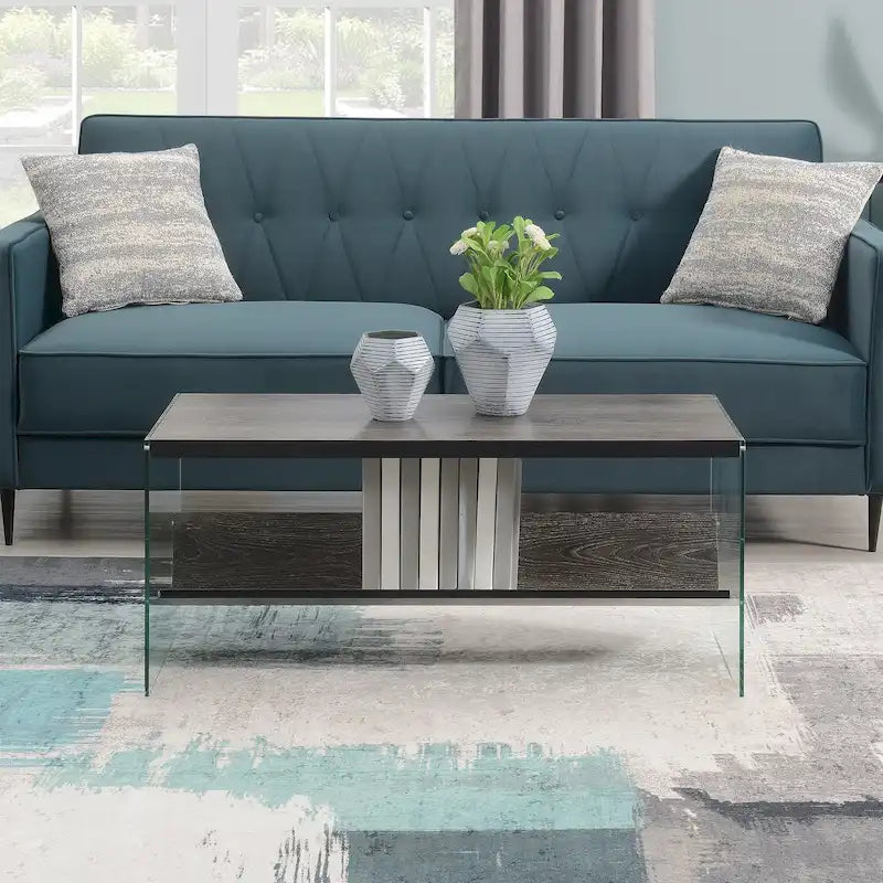 Table basse en verre avec étagère