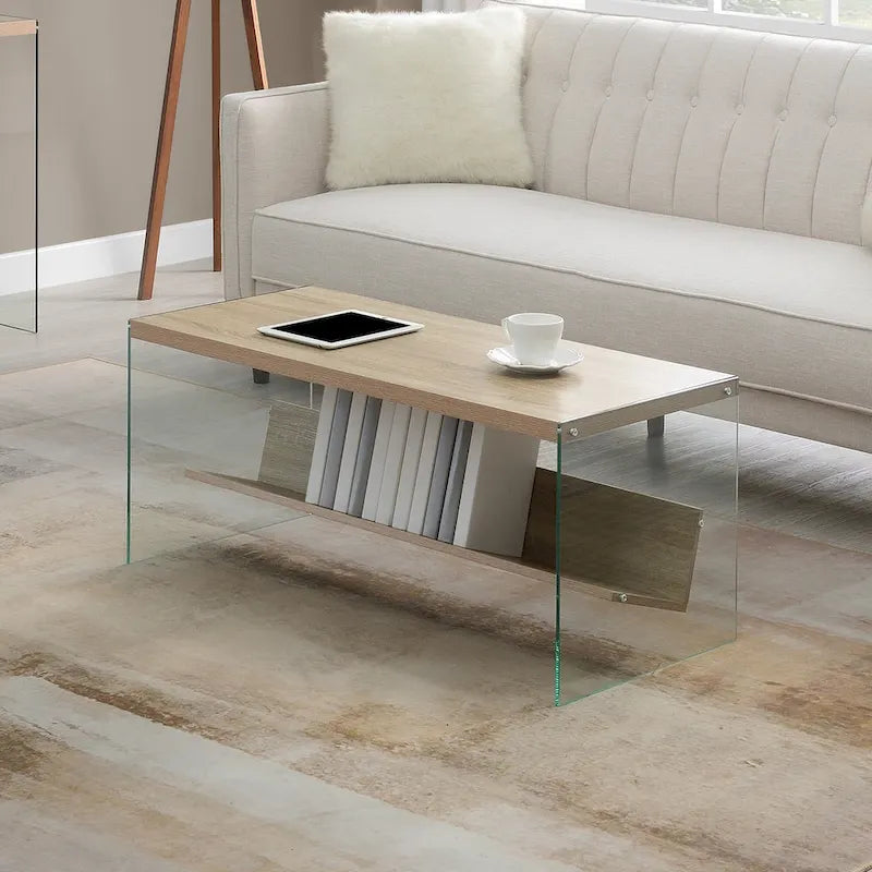 Table basse en verre avec étagère