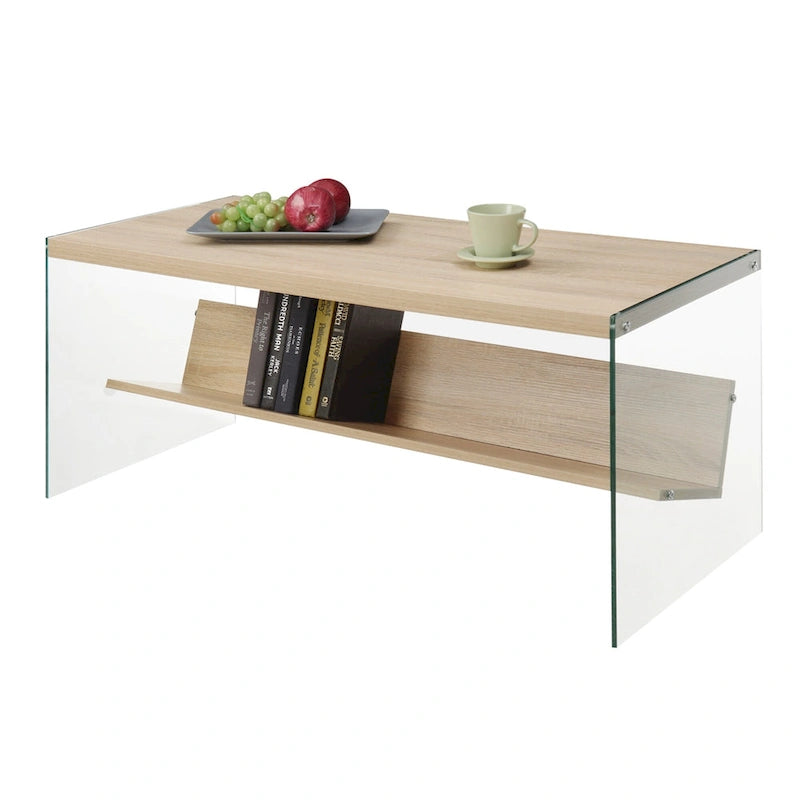 Table basse en verre avec étagère