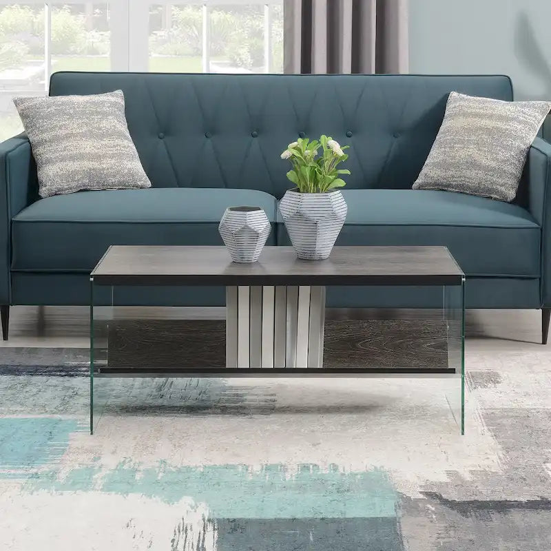 Table basse en verre avec étagère