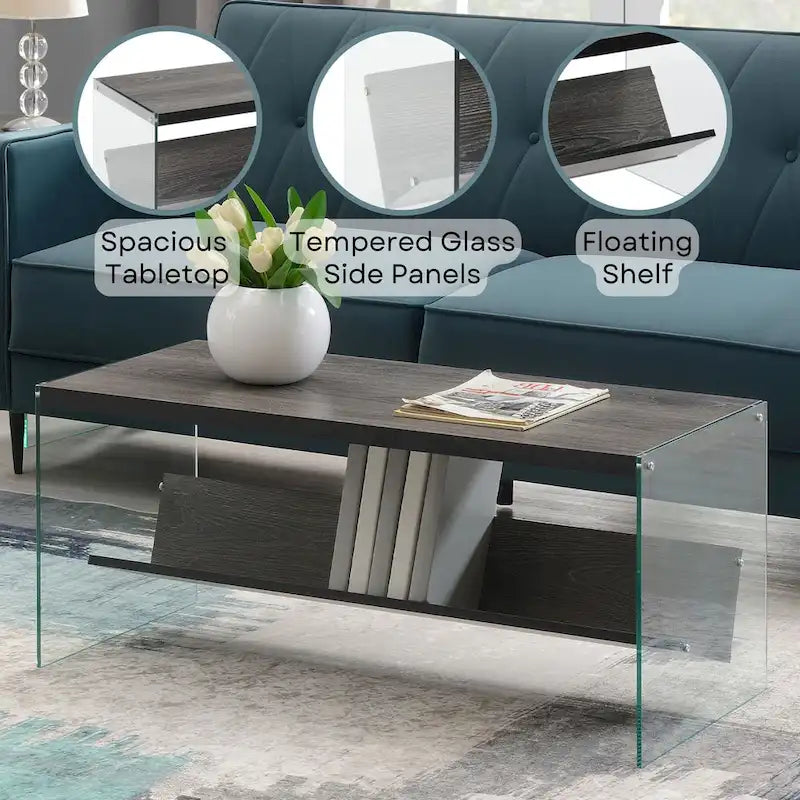 Table basse en verre avec étagère