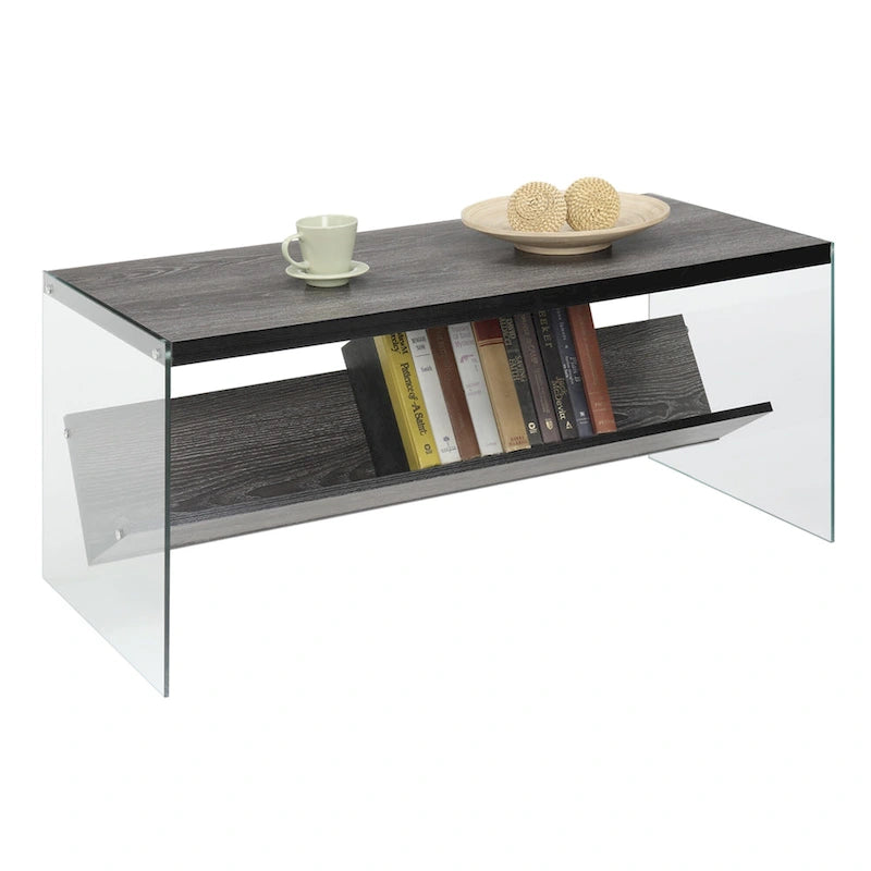 Table basse en verre avec étagère