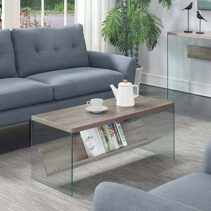 Table basse en verre avec étagère