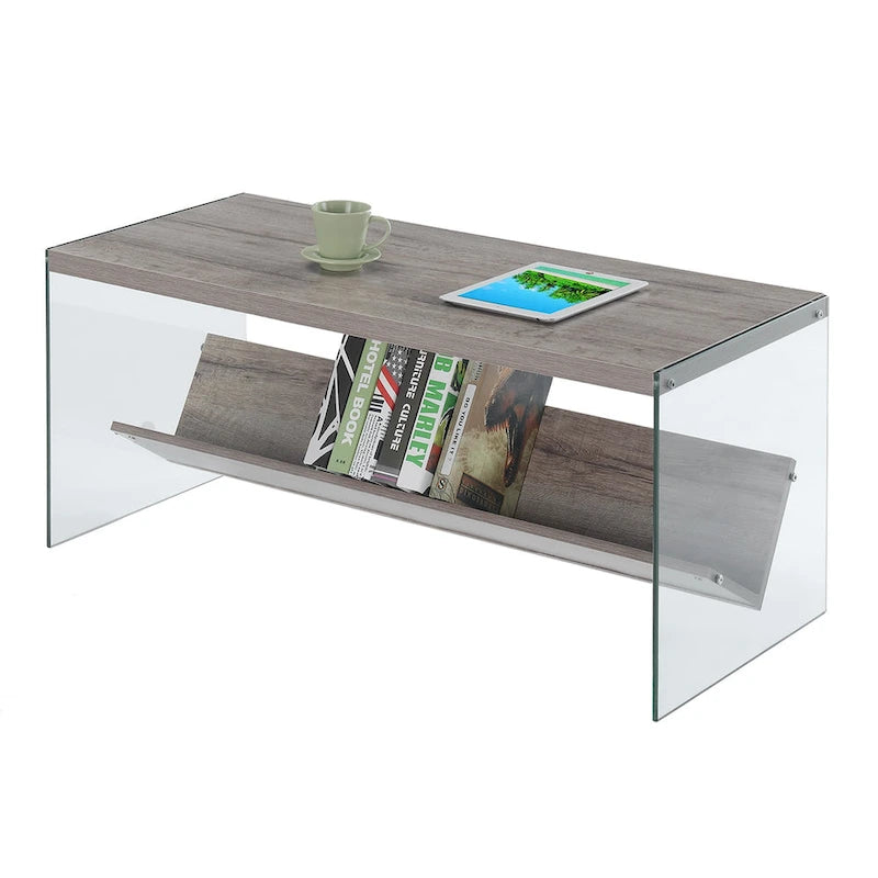 Table basse en verre avec étagère