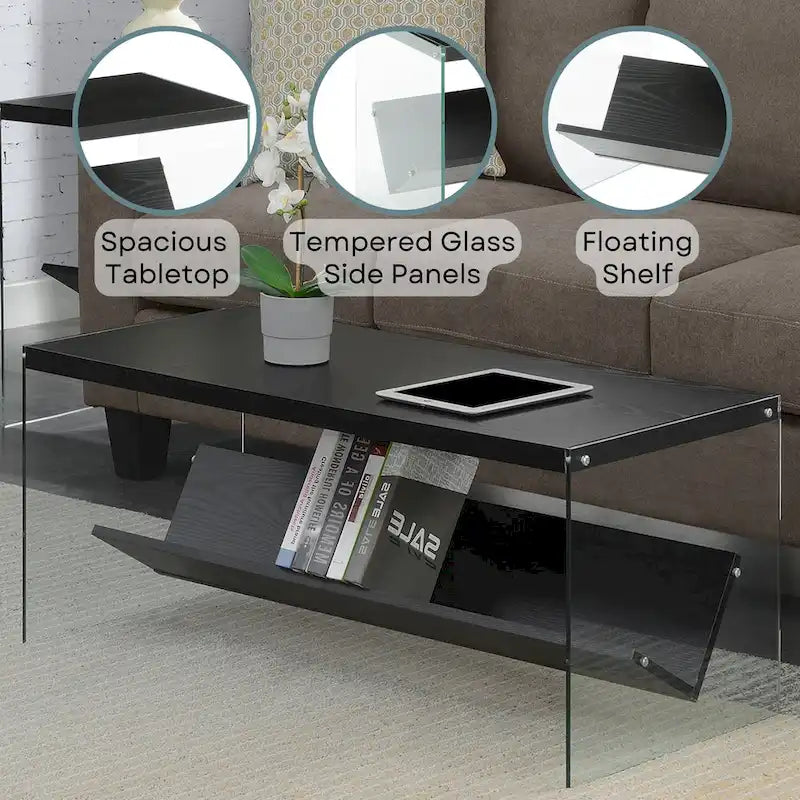 Table basse en verre avec étagère