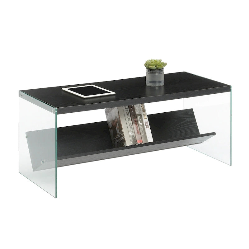 Table basse en verre avec étagère