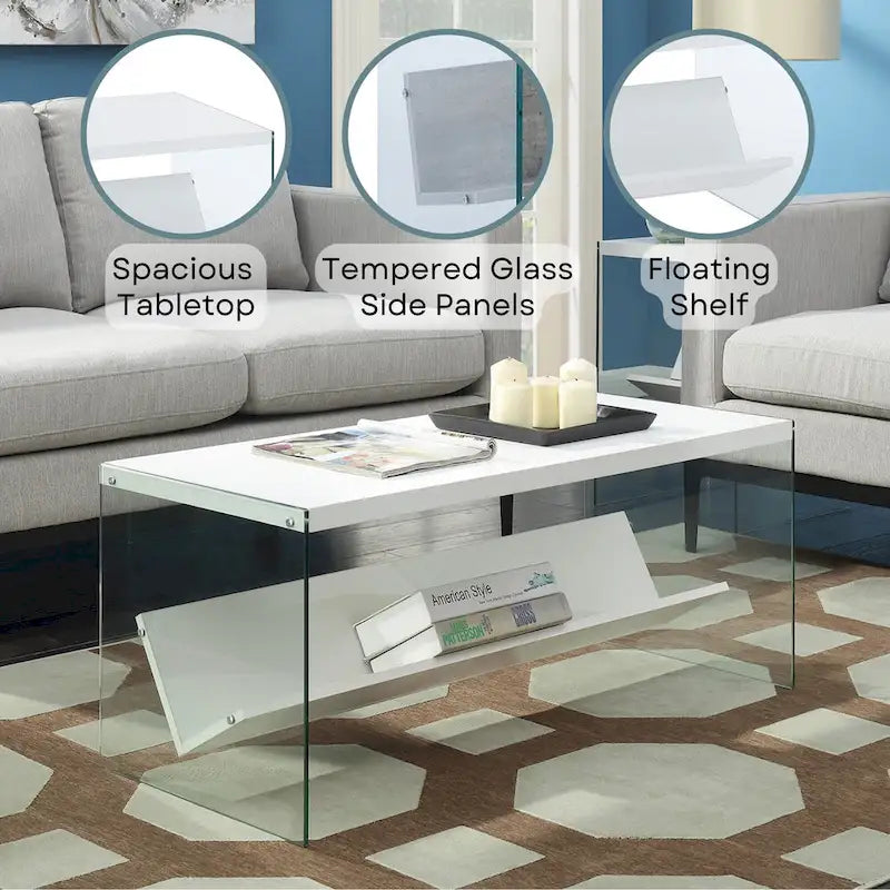 Table basse en verre avec étagère
