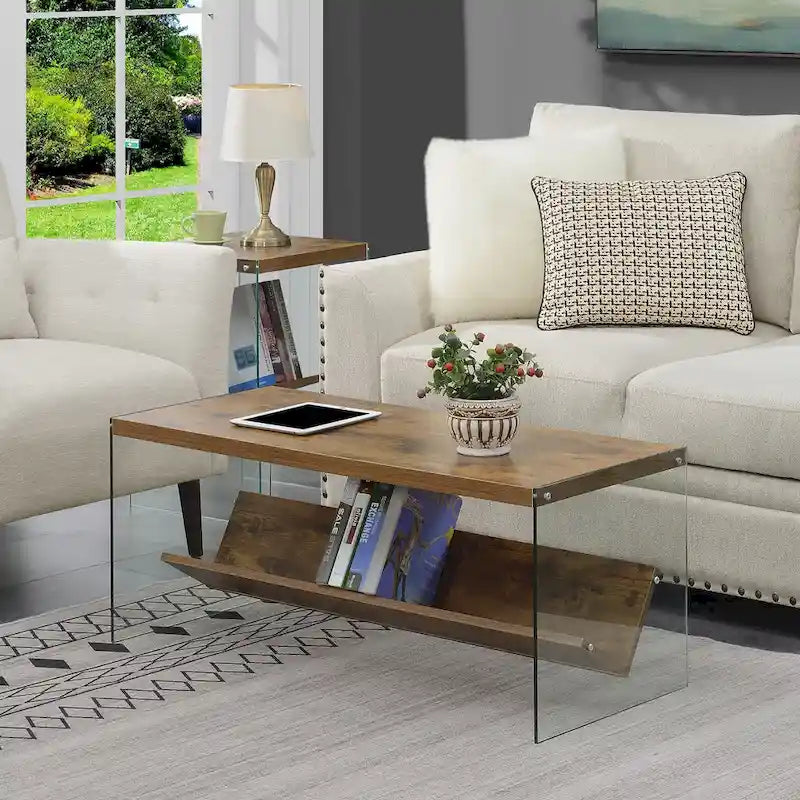 Table basse en verre avec étagère
