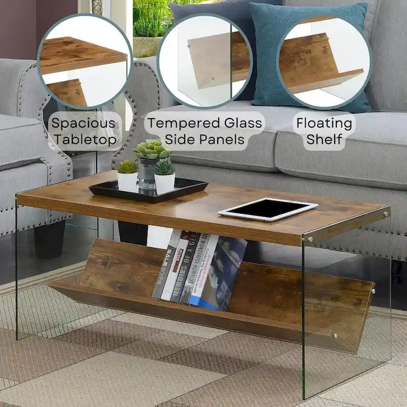 Table basse en verre avec étagère