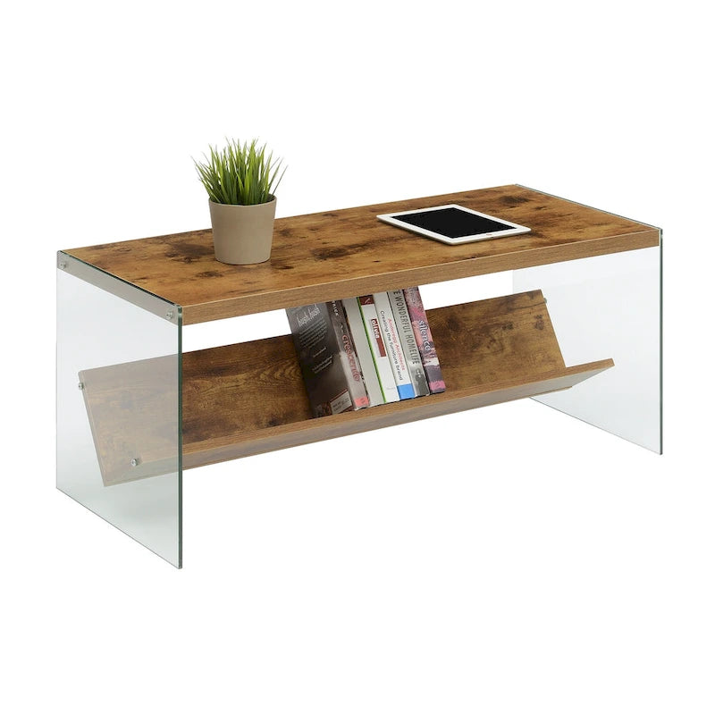 Table basse en verre avec étagère