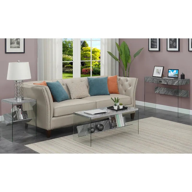 Table basse en verre avec étagère