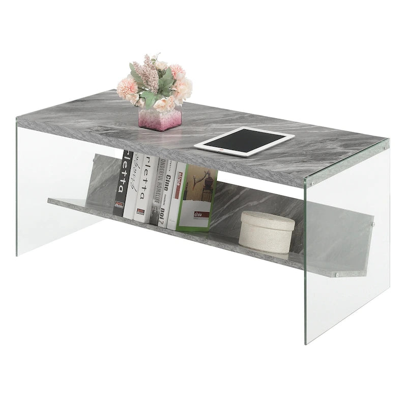 Table basse en verre avec étagère