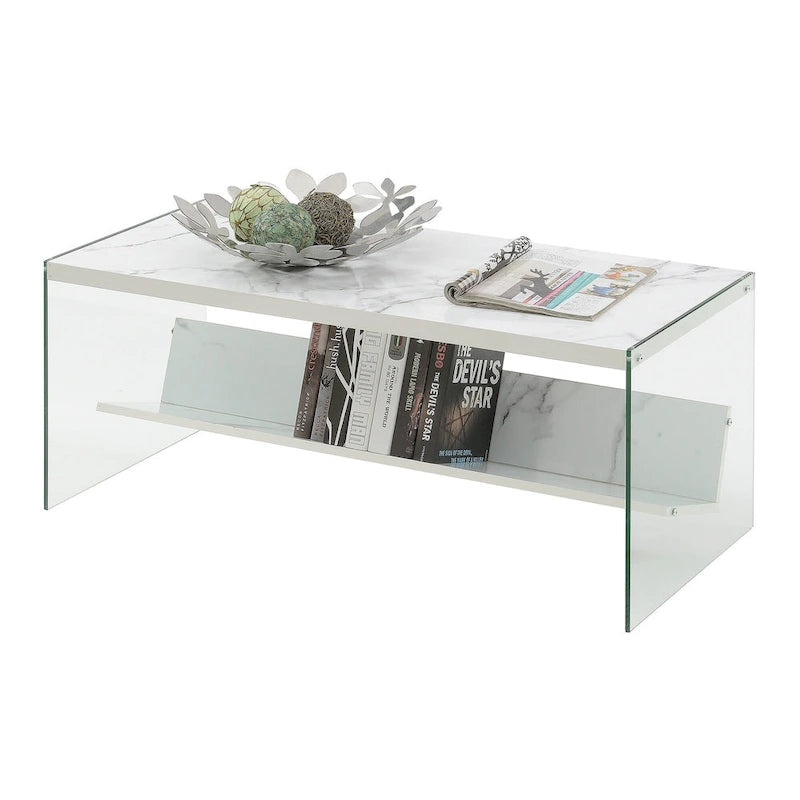 Table basse en verre avec étagère