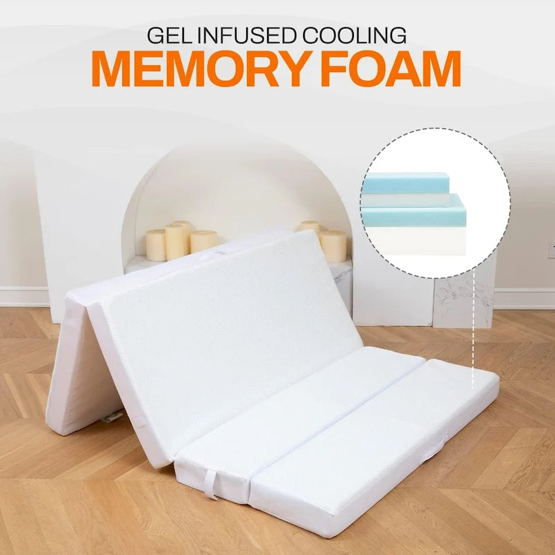 Canapé-lit pliable 4 positions avec 1 matelas en mousse à mémoire de forme infusée de gel