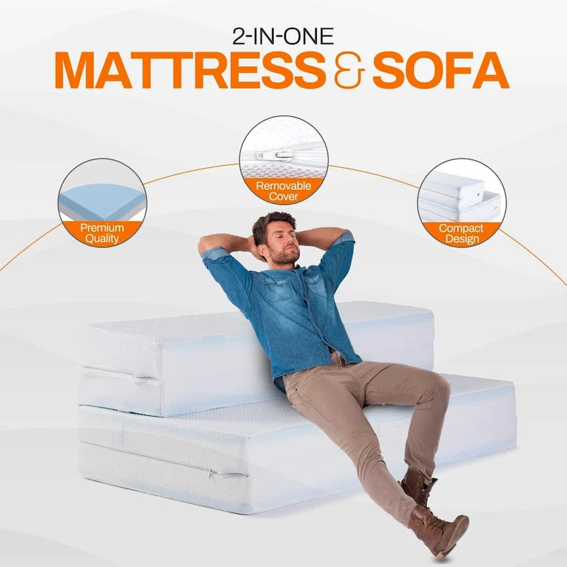 Canapé-lit pliable 4 positions avec 1 matelas en mousse à mémoire de forme infusée de gel