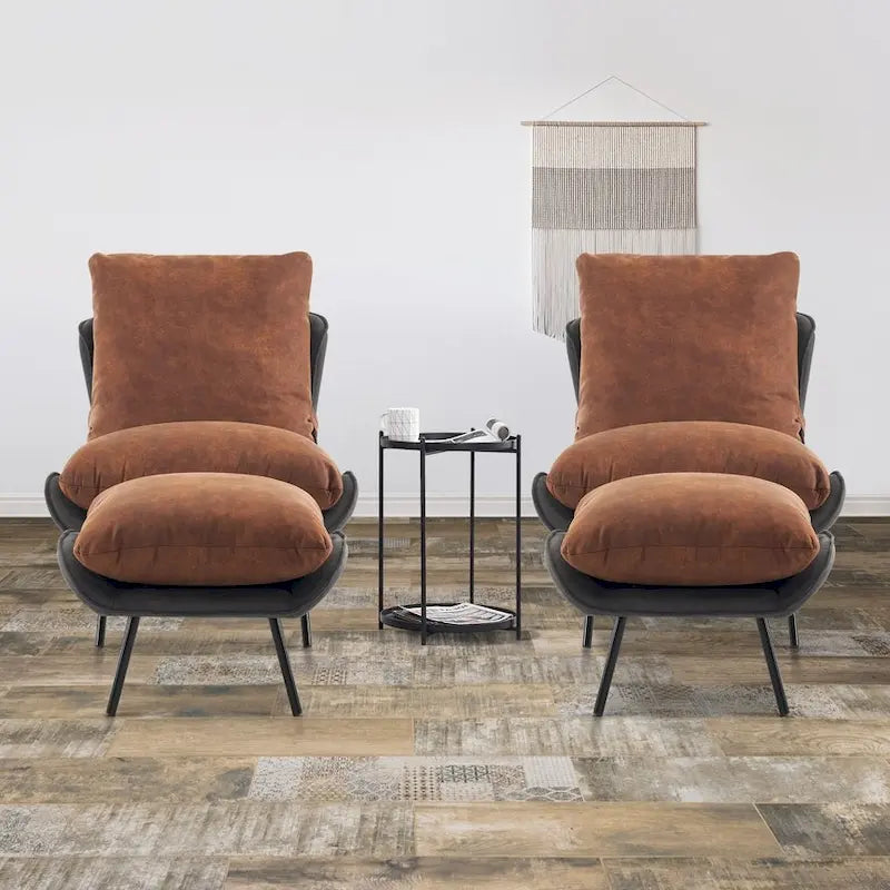 Fauteuil d'appoint avec pouf, tissu Leathaire LW951