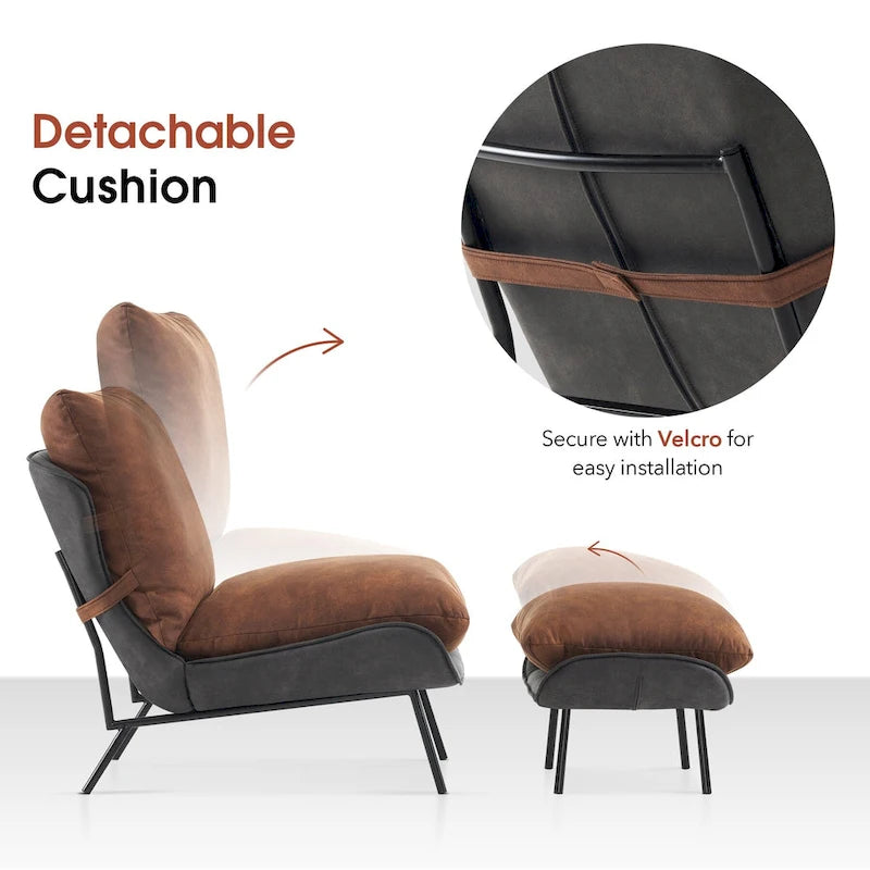 Fauteuil d'appoint avec pouf, tissu Leathaire LW951