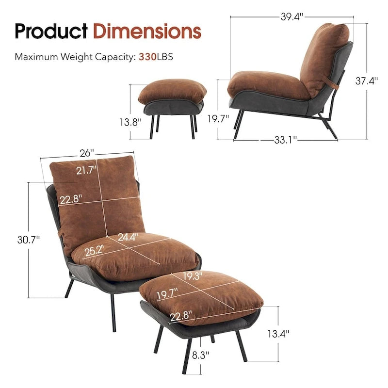 Fauteuil d'appoint avec pouf, tissu Leathaire LW951