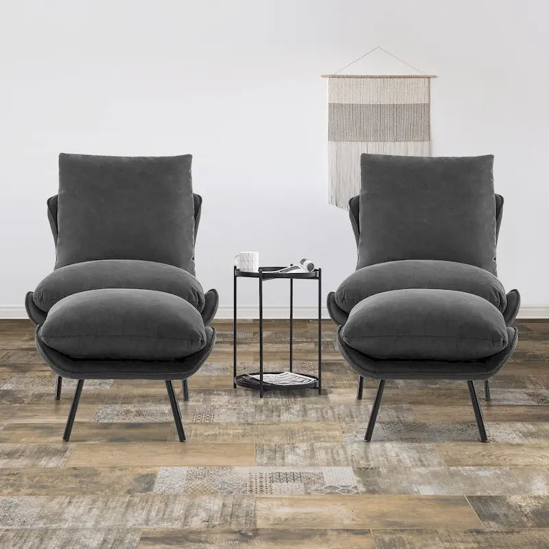 Fauteuil d'appoint avec pouf, tissu Leathaire LW951