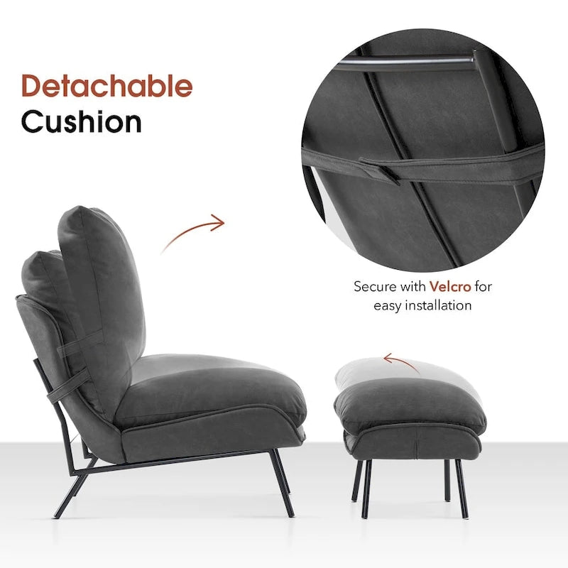 Fauteuil d'appoint avec pouf, tissu Leathaire LW951