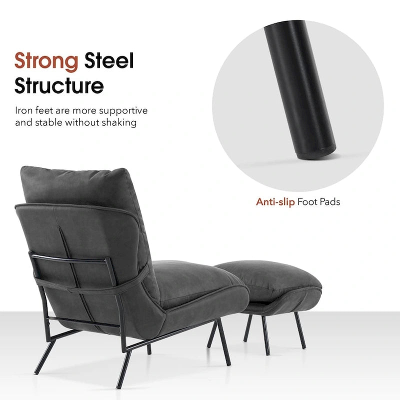 Fauteuil d'appoint avec pouf, tissu Leathaire LW951