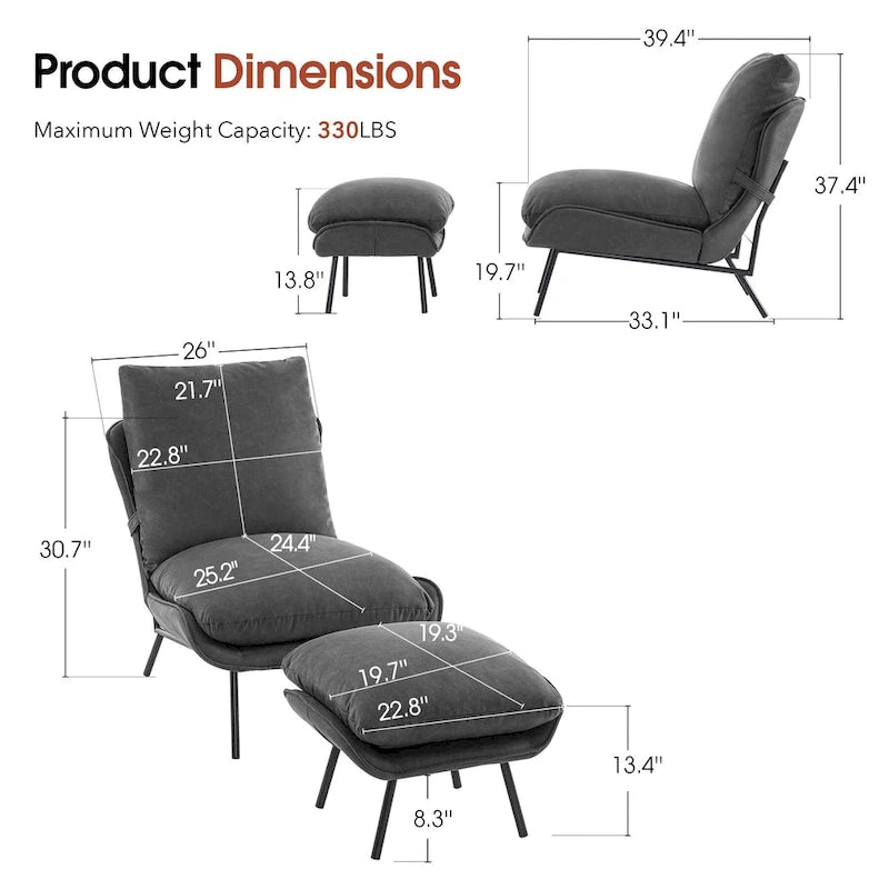 Fauteuil d'appoint avec pouf, tissu Leathaire LW951